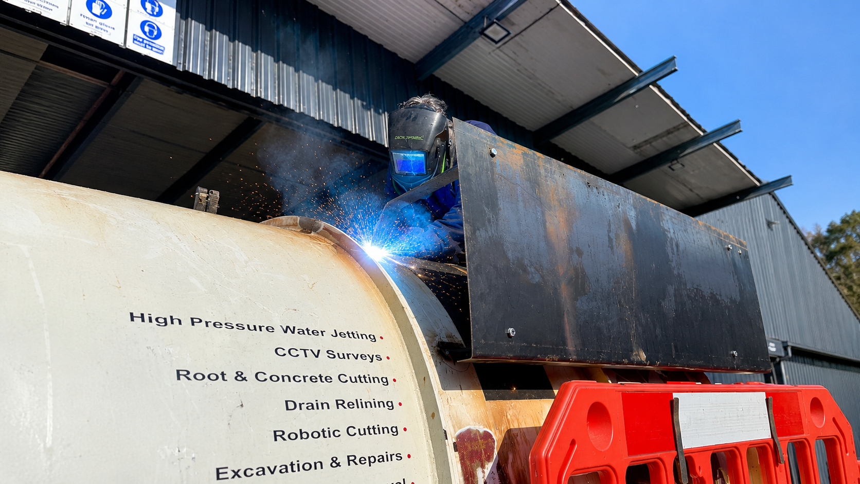 Welder repairing the top of a commercial tanker